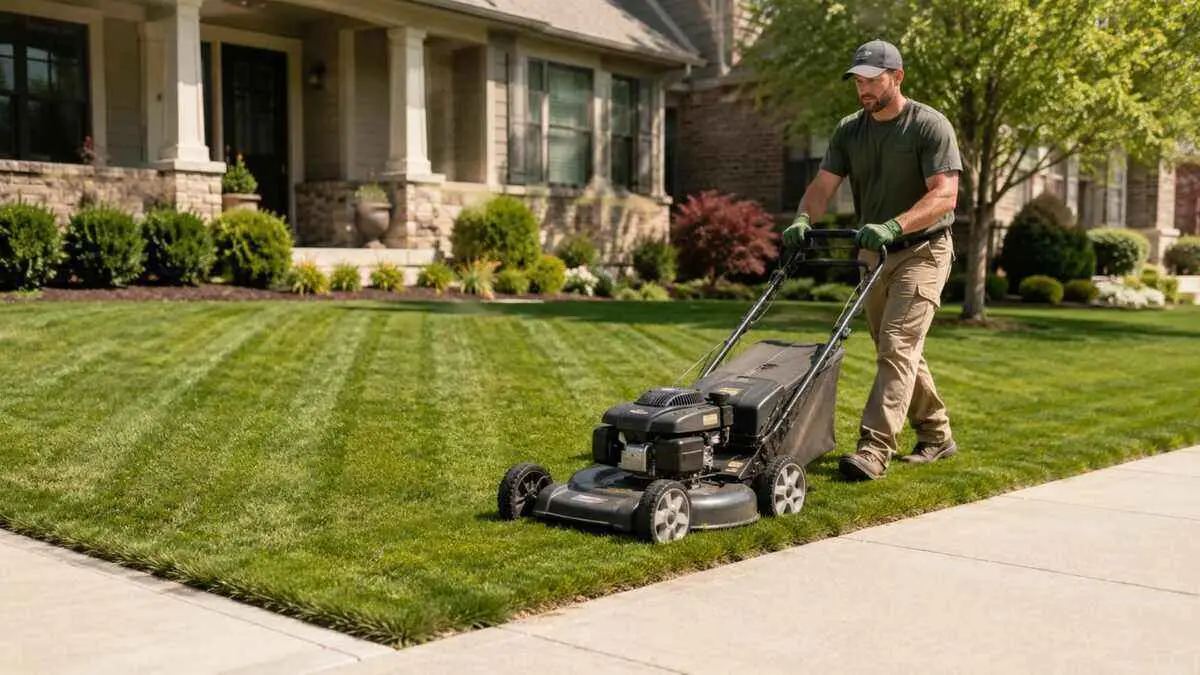 Lush green residential lawn with manicured landscaping
