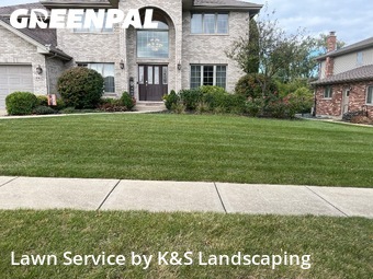 Front Yard Mowing in Mokena, 60448, Lawn Maintenance by K&S Landscaping, work completed in Dec , 2025