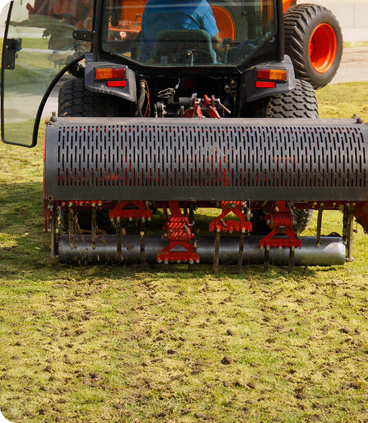 Professional lawn aeration and overseeding service in progress in Chicago