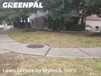 Lawn Mowingin Spring,77386,Grass Cut by Myers & Son's, work completed in Dec , 2025